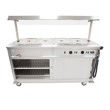 Parry Mobile Bain Marie Servery with Gantry MSB15G Front View With Open Cupboard