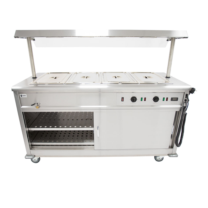 Parry Mobile Bain Marie Servery with Gantry MSB15G Front View With Open Cupboard