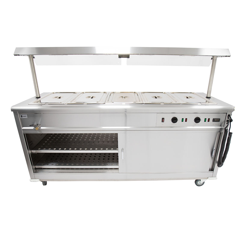 Parry Mobile Bain Marie Servery with Gantry MSB18G Front View With Open Cupboard