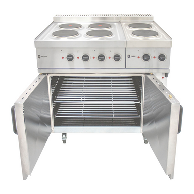 Parry Electric Oven with 2 Hob Top and 4 Hob Top P9EO18701871 Front View With Open Oven Doors