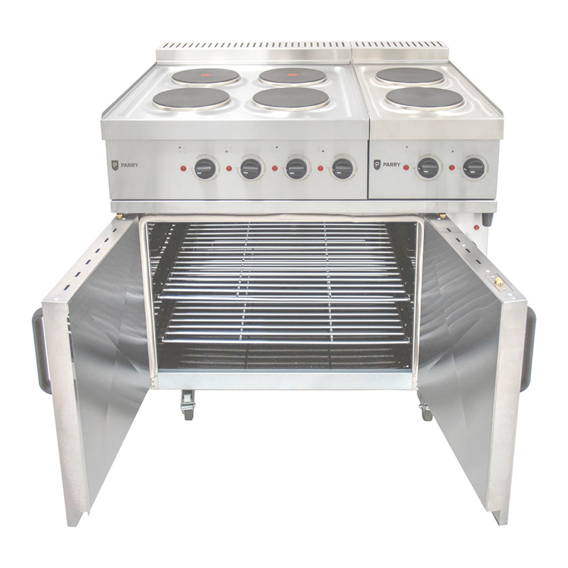 Parry Electric Oven with 2 Hob Top and 4 Hob Top P9EO18701871 Front View With Open Oven Doors