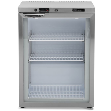 Blizzard UCF140CR Glass Door Stainless Steel Under Counter Freezer 105L Capacity, Front View
