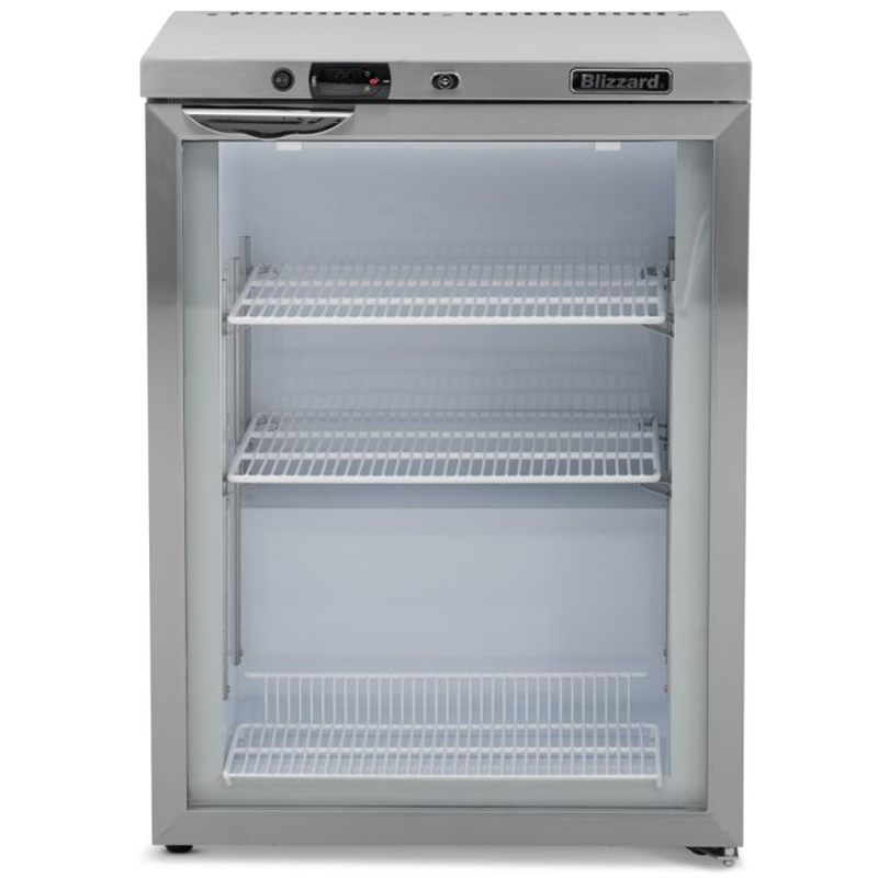 Blizzard UCF140CR Glass Door Stainless Steel Under Counter Freezer 105L Capacity, Front View