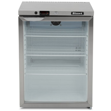 Blizzard UCR140CR Single Hinged Glass Door Under Counter Refrigerator Front View