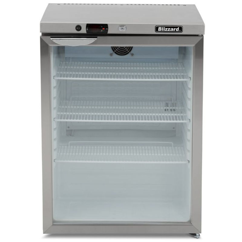 Blizzard UCR140CR Single Hinged Glass Door Under Counter Refrigerator Front View