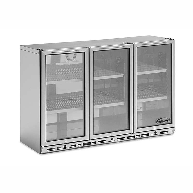 Williams BC3 SS Stainless Steel Triple Door Bottle Cooler - Angled Front/Left Side View