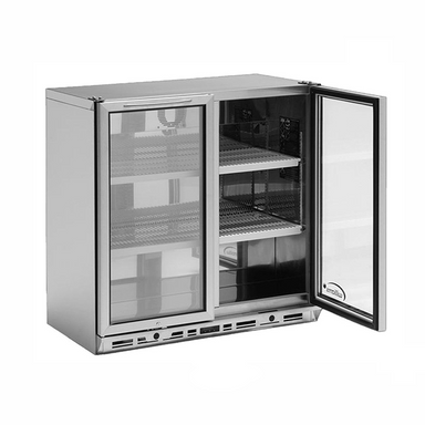 Williams BC2 Stainless Steel Double Door Bottle Cooler - Angled Front View With Open Door