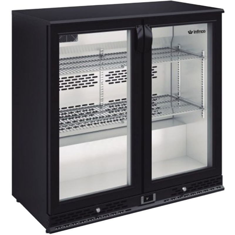 Infrico ZX2SL Double Sliding Door Bottle Cooler Angled Left Side/Front View