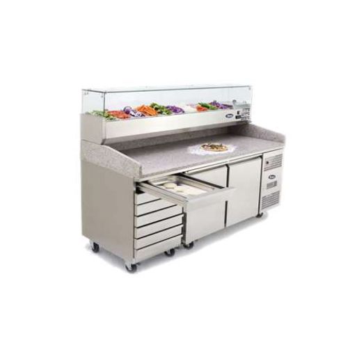 Atosa EPF3480GR + VRX2000/330 Two Door + 7 Drawer Salad Preparation Counter with VRX Unit & GN Pans, 250 Litres