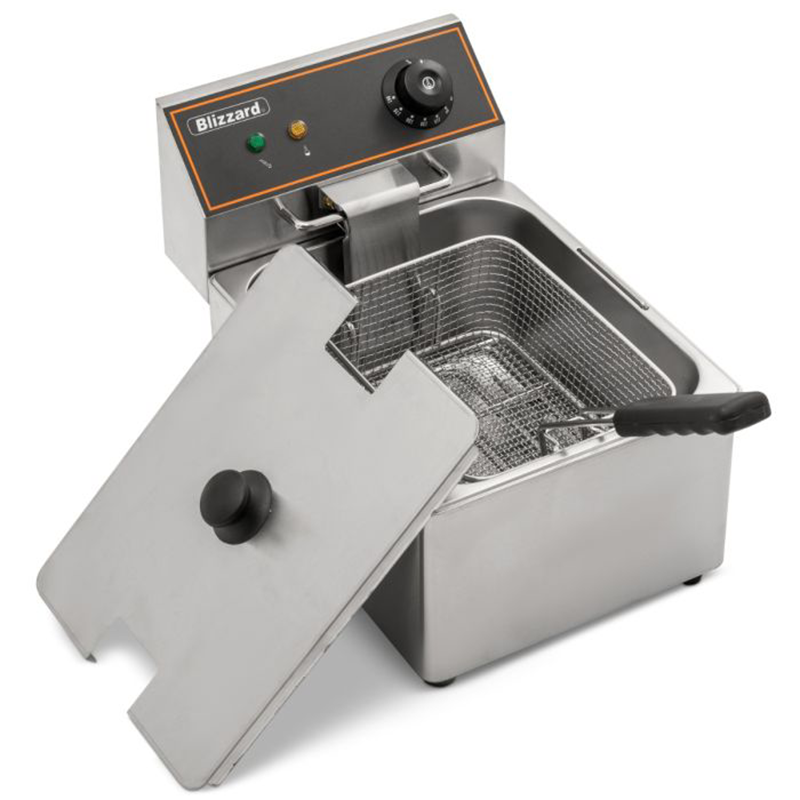Blizzard BF6 6L Single Tank Electric Fryer, Angled Front/Top View With No Lid
