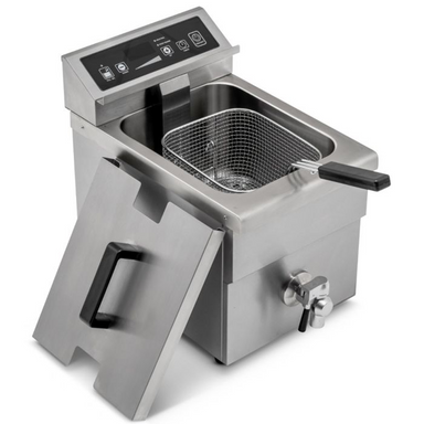 Blizzard BIF 8L Single Tank Induction Fryer, Angled Front View Showing An Open Top
