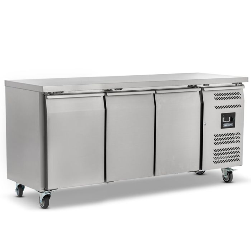 Blizzard LBC3SL 3 Door Slimline 600mm Depth Freezer Counter 339L, Front/Left Side View