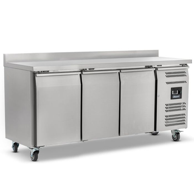 Blizzard LBC3 Triple Hinged Door Counter Freezer With Upstand, Front/Left Side Angled View