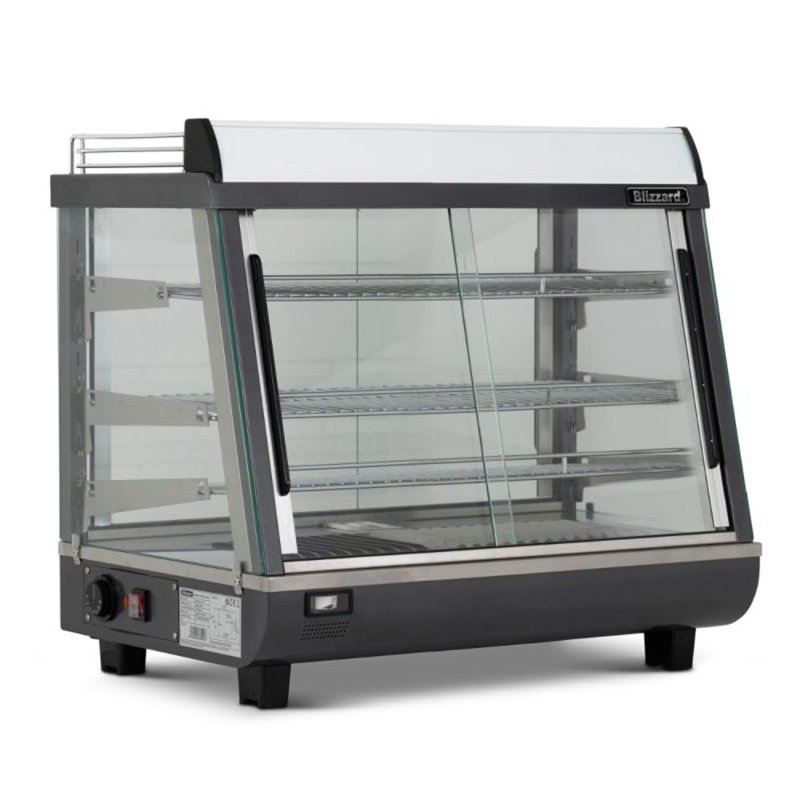 Blizzard HSS96 96L Counter Top Duel Access Heated Merchandiser, Angled Front/Left Side View