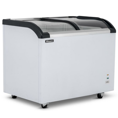 Blizzard BDF22 220L Curved Glass Lid Freezer, Angled Front/Left Side View