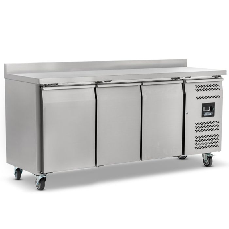 Blizzard LBC3 Triple Hinged Door Counter Freezer With Upstand, Front/Left Side Angled View