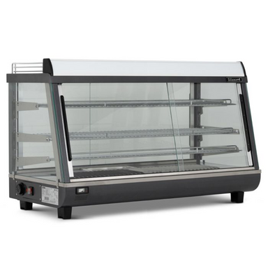 Blizzard HSS186 186L Counter Top Duel Access Heated Merchandiser, Angled Front/Left Side View