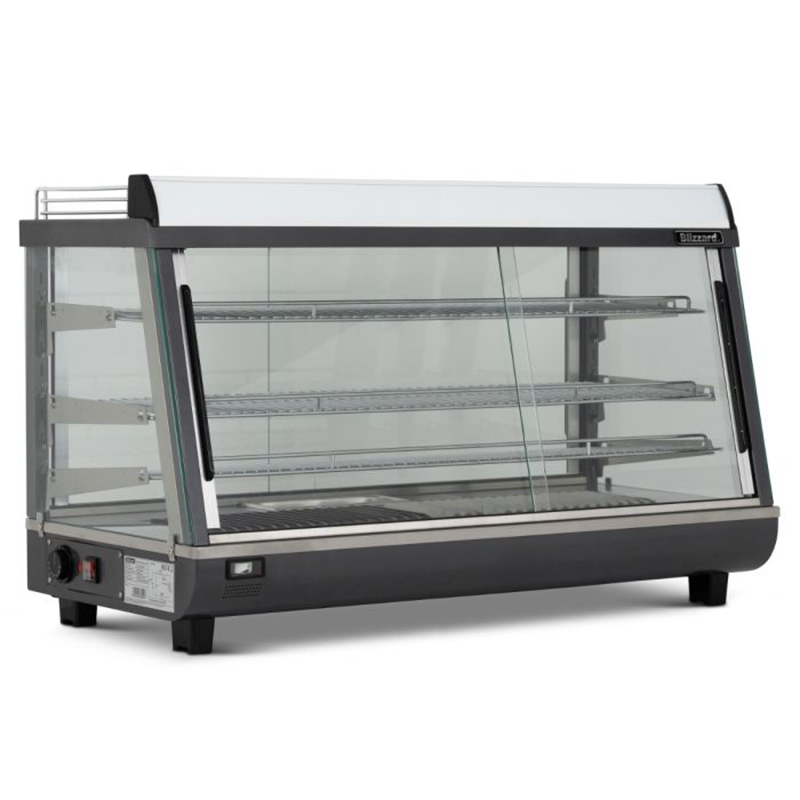 Blizzard HSS186 186L Counter Top Duel Access Heated Merchandiser, Angled Front/Left Side View