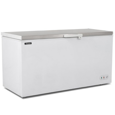 Blizzard CF650SS 650L Stainless Steel Lid Chest Freezer, Angled Front/Left Side View