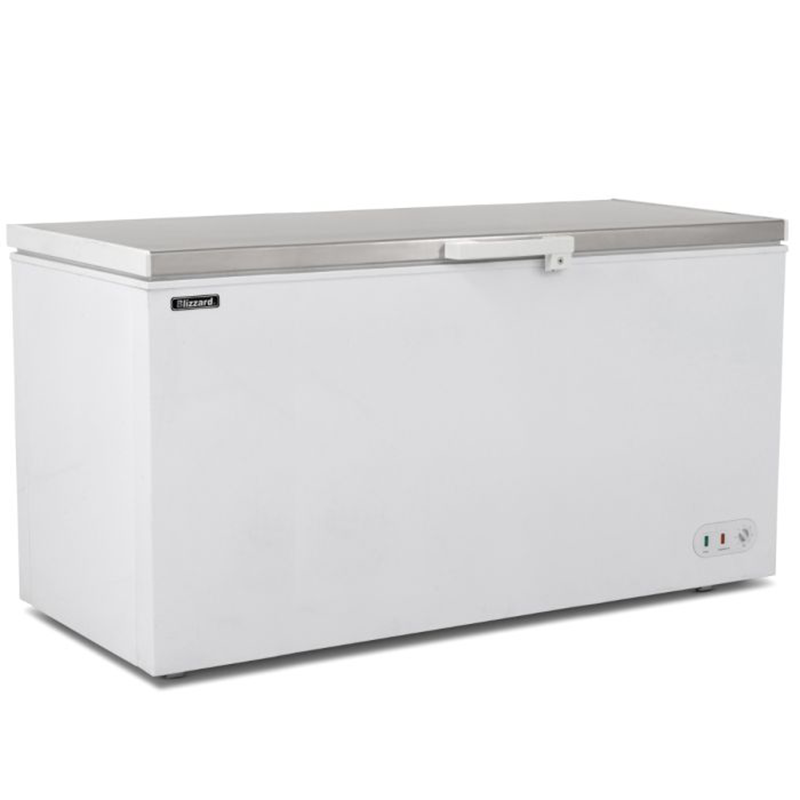 Blizzard CF650SS 650L Stainless Steel Lid Chest Freezer, Angled Front/Left Side View