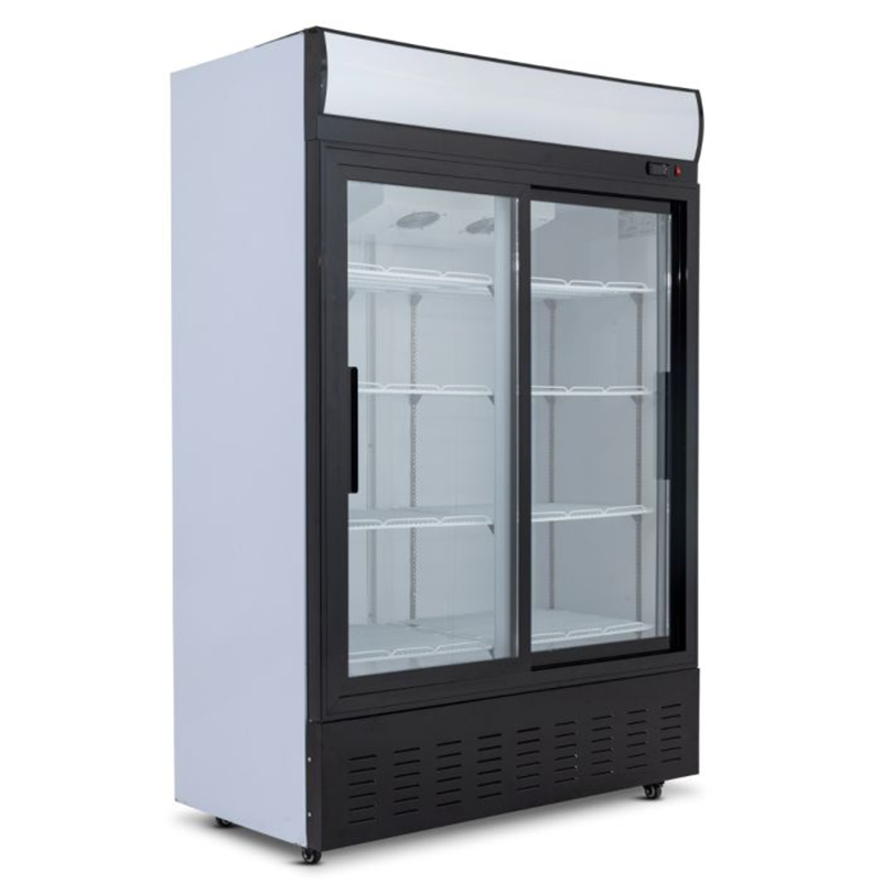 Blizzard GD900SL Double Glass Sliding Door Refrigerated Merchandiser 908L Capacity, Angled Front/Left Side View