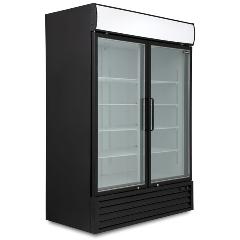 Blizzard GDF1200 Double Hinged Glass Door Freezer Display Merchandiser, Angled Front/Left Side View