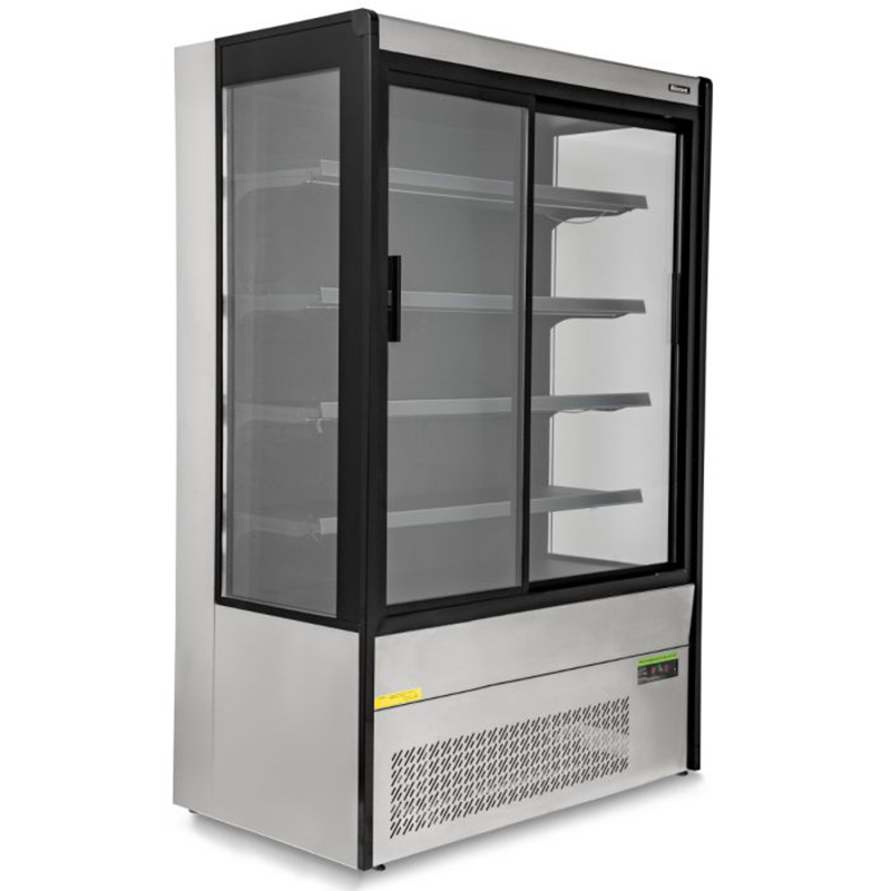 Blizzard BTD130SS-GD Refrigerated Multi Deck Display, Stainless Steel With A Sliding Glass Door, Angled Front/Left Side View
