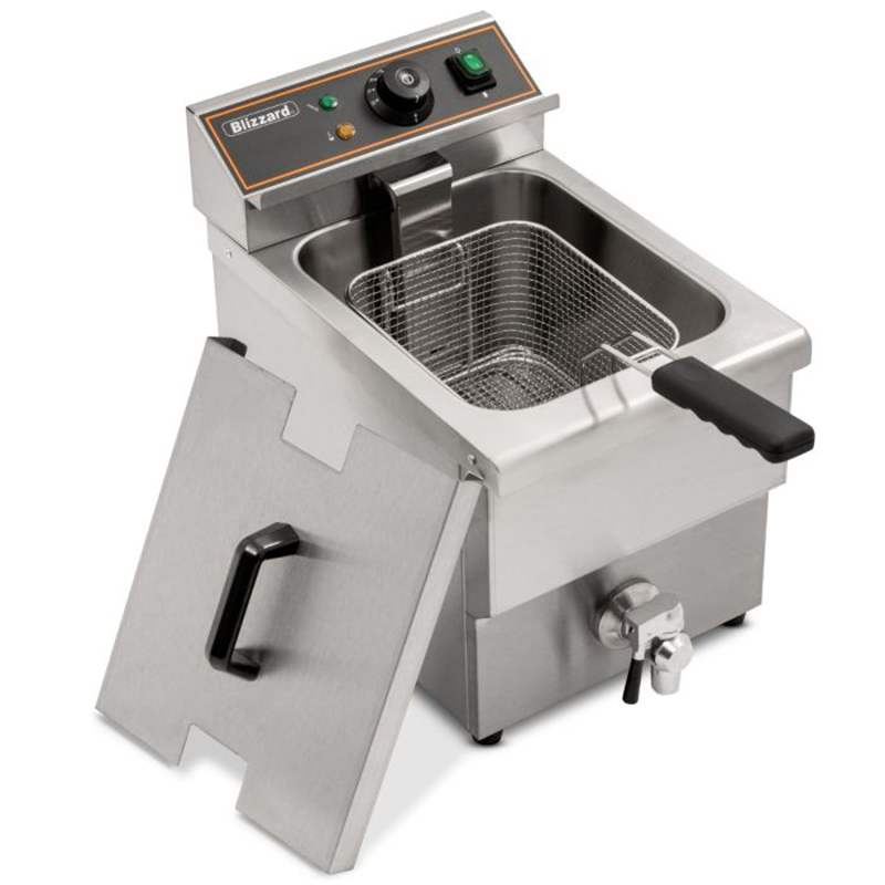 Blizzard BF8 8L Single Tank Electric Fryer, Angled Front/Left Side View With Open Tank (No Lid)