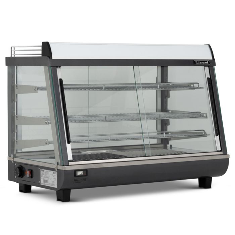 Blizzard HSS136 136L Counter Top Duel Access Heated Merchandiser, Angled Front/Left Side View