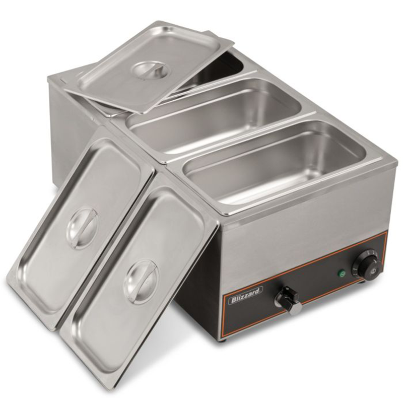 Blizzard BBM1 Counter Top Bain Marie Angled Top View With GN1/3 Lids Removed
