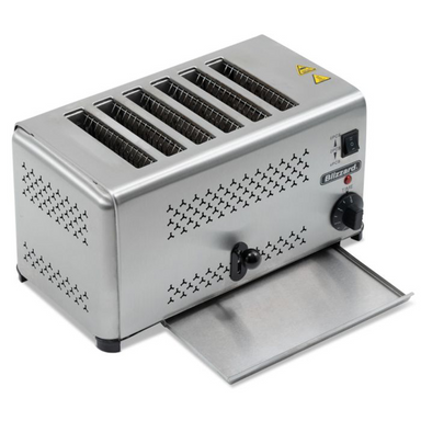 Blizzard B6ST 6 Slot Toaster Angled Front View Showing Removable Crumb Tray
