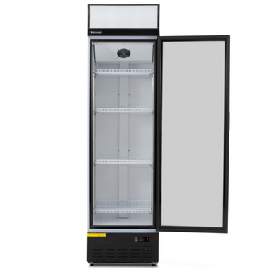 Blizzard GD350 Single Glass Door Display Refrigerated Merchandiser, Front View With Open Door