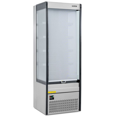 Blizzard BTD70SS 70cm Slim Tiered Display, Angled Front View With Night Blind Pulled Down