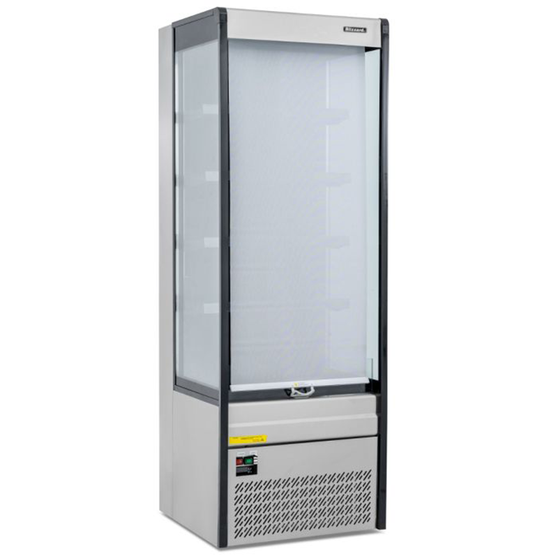 Blizzard BTD70SS 70cm Slim Tiered Display, Angled Front View With Night Blind Pulled Down