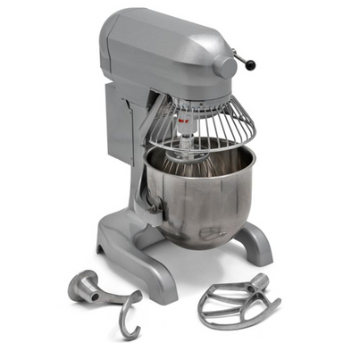 Blizzard FMX10 10L Planetary Mixer, Angled View Also Showing The Dough Hook And Beater
