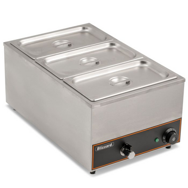 Blizzard BBM1 Counter Top Bain Marie Angled Top View With GN1/3 Lids On