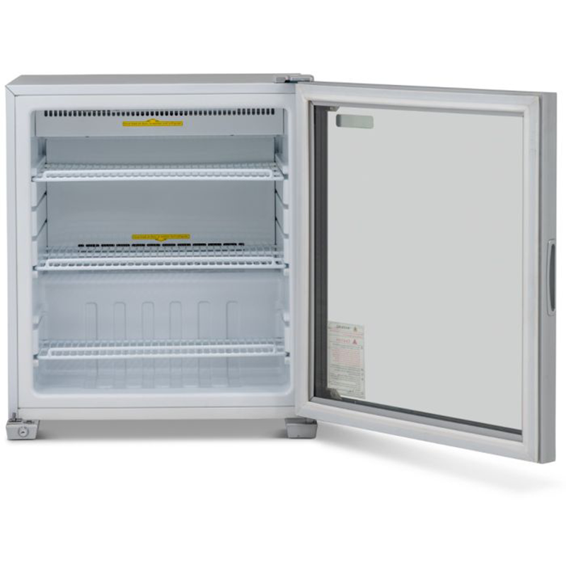 Blizzard CTR99 Glass Door Counter Top Refrigerator Front Facing View With Open Fridge Door