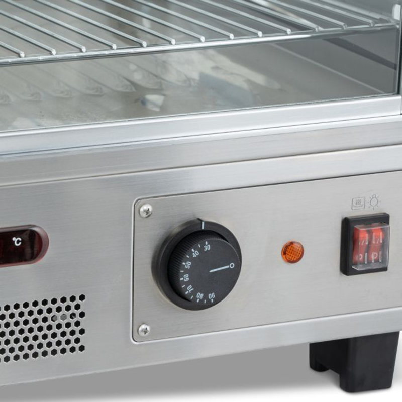 Blizzard HOTT1 68CM Heated Counter Top Merchandiser, Close Up View Of Temperature Control Dial And Dual On/Off Switch