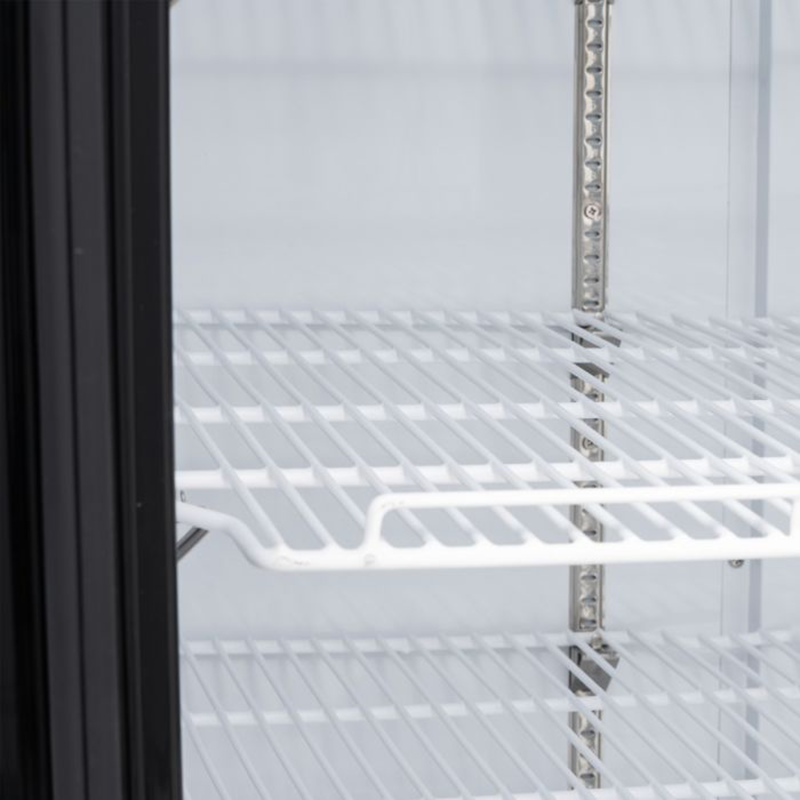 Blizzard GD900 Double Glass Door Refrigerated Display Merchandiser, Close Up View Of Shelving Within The Appliance