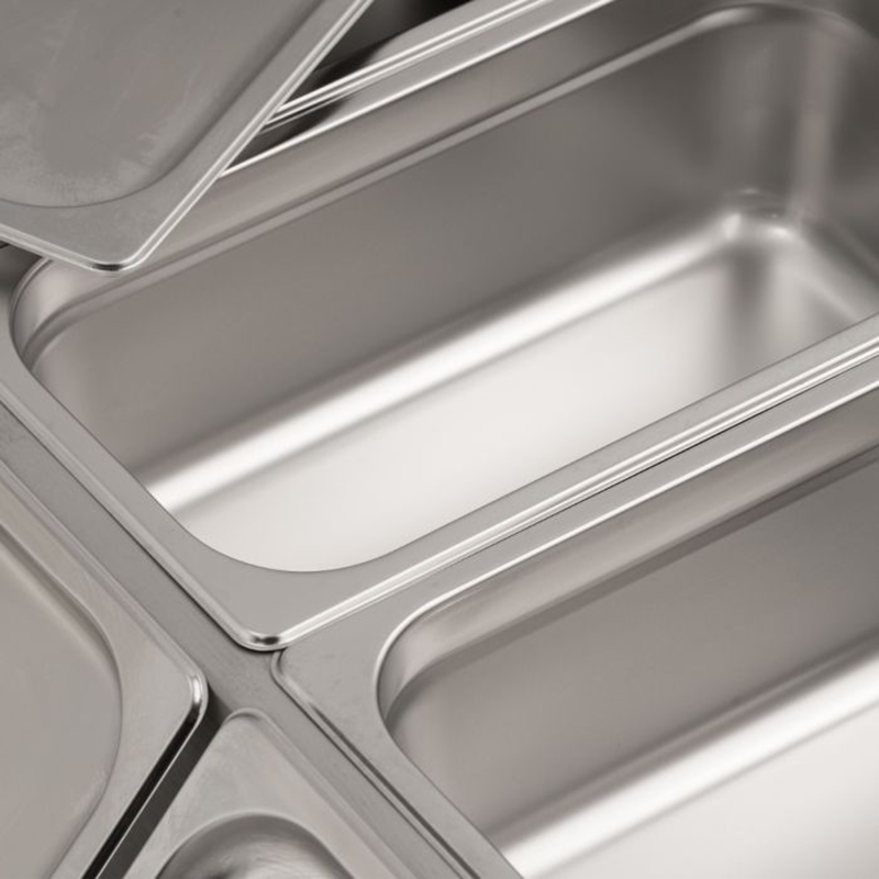 Blizzard BBM1 Counter Top Bain Marie Close Up View Of GN1/3 Containers