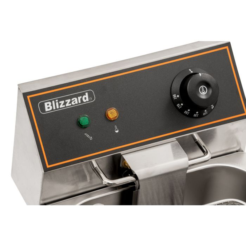 Blizzard BF6 6L Single Tank Electric Fryer, Close Up View Of Temperature Control Thermostat And LED Indication Lights