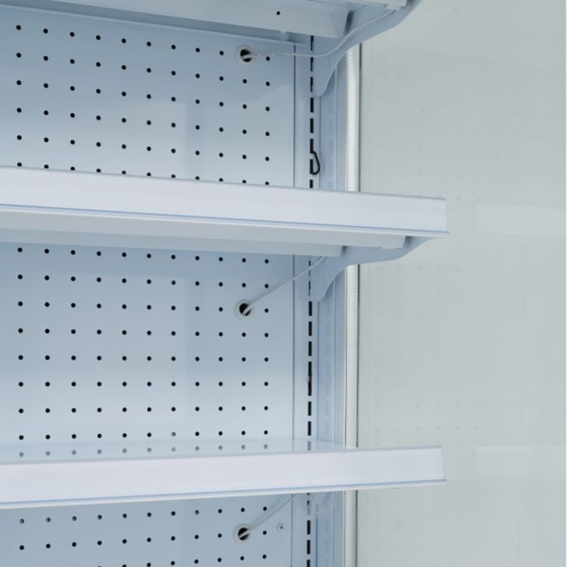 Close Up Shot Of The Tiered Racking On The Blizzard BTD70WH Refrigerated Slim Tiered Display In White