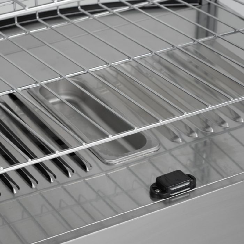 Blizzard CTH137 137L Counter Top Tiered Heated Merchandiser, Close Up View Of Internal Humidity Pan