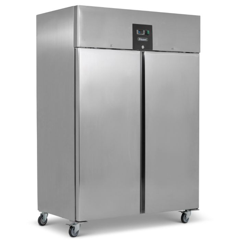 Blizzard BF2SS Upright Stainless Steel Double Hinged Door Gastronorm Freezer, Angled Front/Left Side View