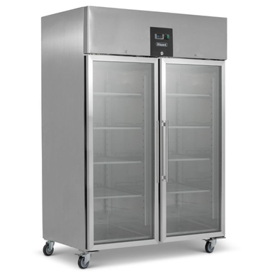 Blizzard BF2SSCR Upright Double Hinged Glass Door Gastronorm Freezer, Front/Left Side Angled View
