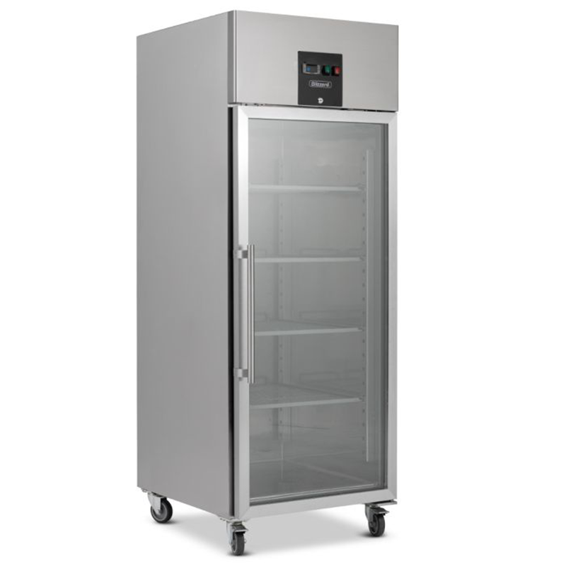 Blizzard BF1SSCR Upright Single Hinged Glass Door Gastronorm Freezer, Angled Front/Left Side View