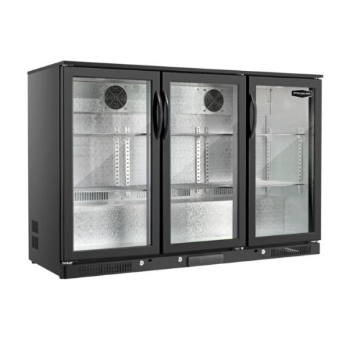 Sterling Pro Green SP3HC-LOW-BH Hinged Triple Door Low Height Bottle Cooler, 274 x 330ml Bottles
