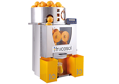 Frucosol F50AC Juicer, angled front facing view.