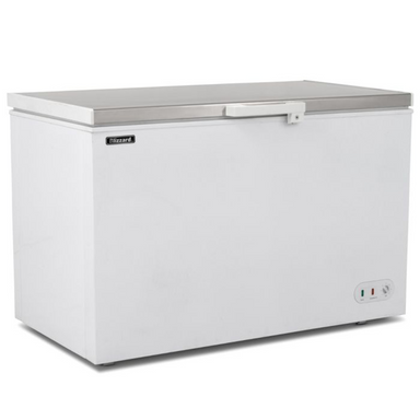 Blizzard CF450SS 450L Stainless Steel Lid Chest Freezer Front/Left Side Angled View