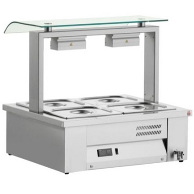 INOMAK MEV67 Counter Top Bain Marie 2x GN1/1 Wet Heat Single Sneeze Guard With Halogen Lamps